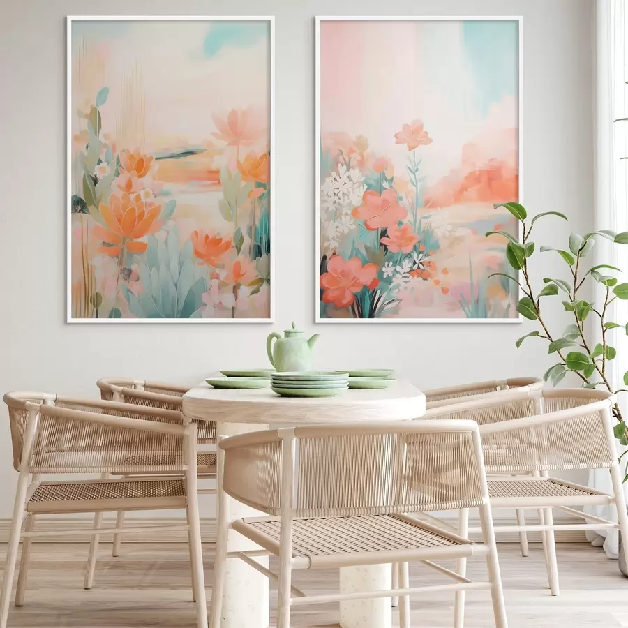 Fototapety Kvetinové motívy v pastelových tónoch na pozadí ľahko zamatového údolia d01085