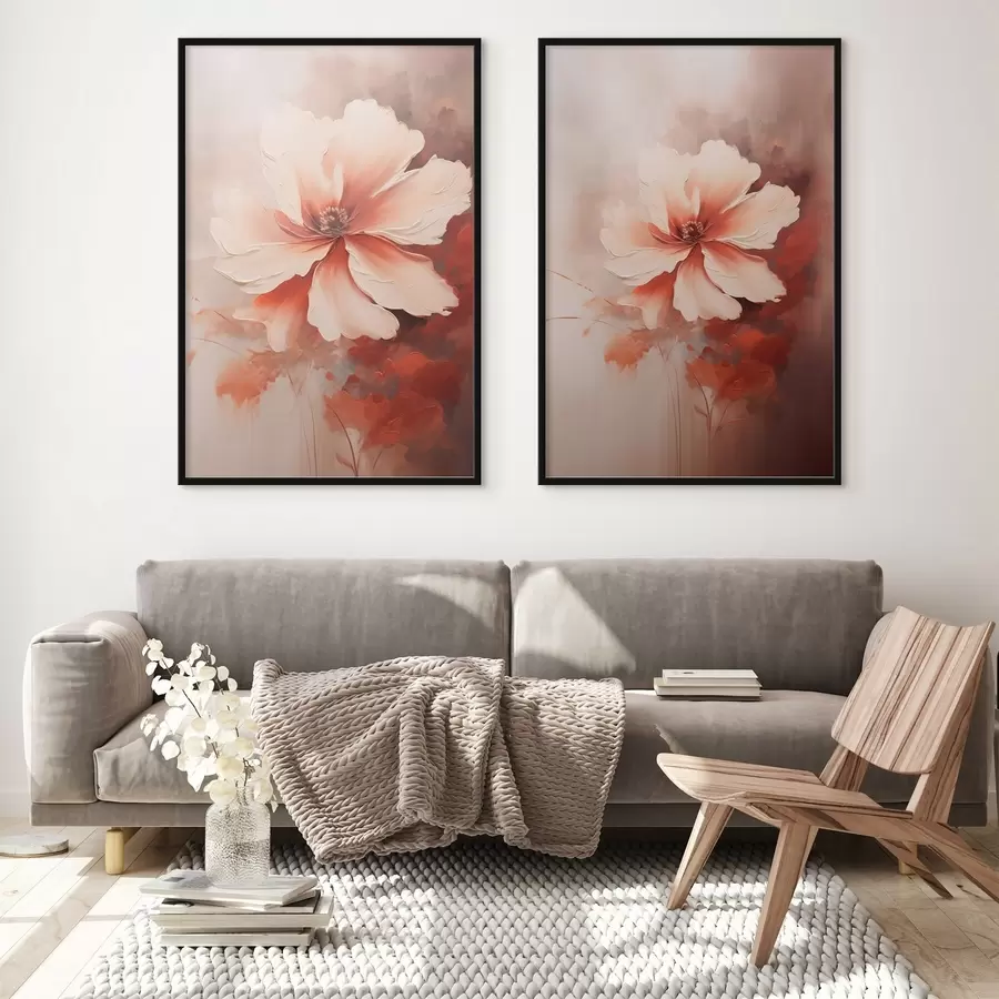 Fototapety Kvetinová kompozícia: biele a krémové okvetné lístky, koralové akcenty a jemné zamatové pozadie d01088