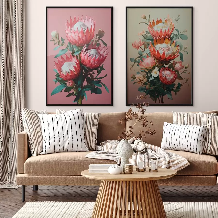 Fototapety Proteas v dvoch náladách: sýto ružové pozadie a teplý olivový prechod d01092