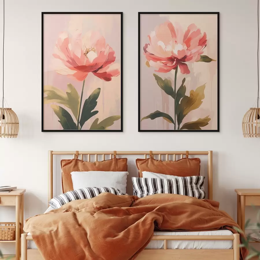 Fototapety Pastelové pivonky na vysokých stonkách v teplých ružových odtieňoch d01093