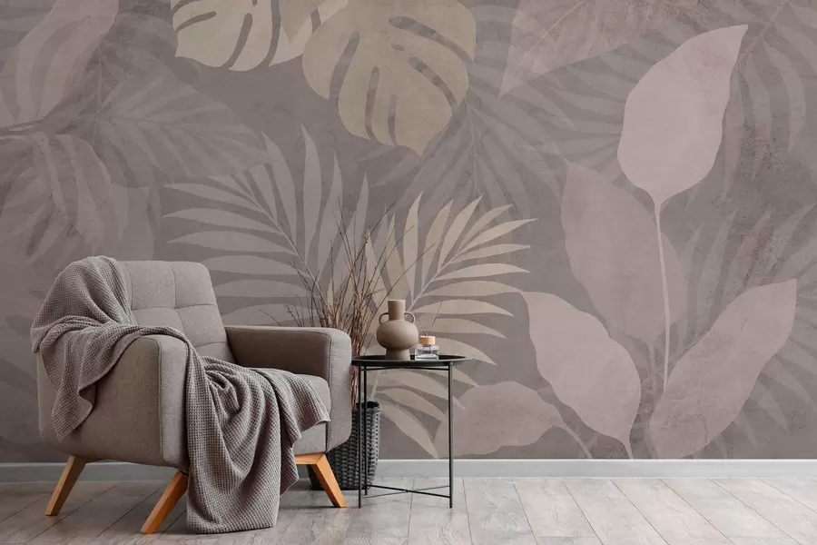 Fototapety textúrované tropické listy na sivom pozadí w05063v1