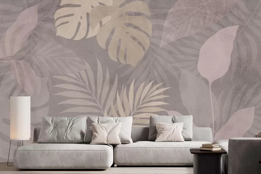 Fototapety textúrované tropické listy na sivom pozadí w05063v1