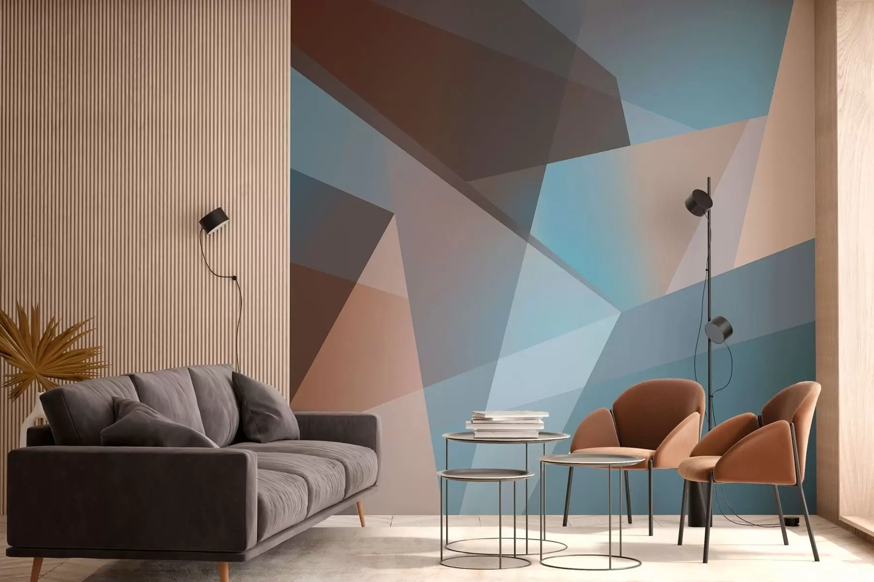 Fototapety abstraktná geometria v modrých a hnedých odtieňoch w05064