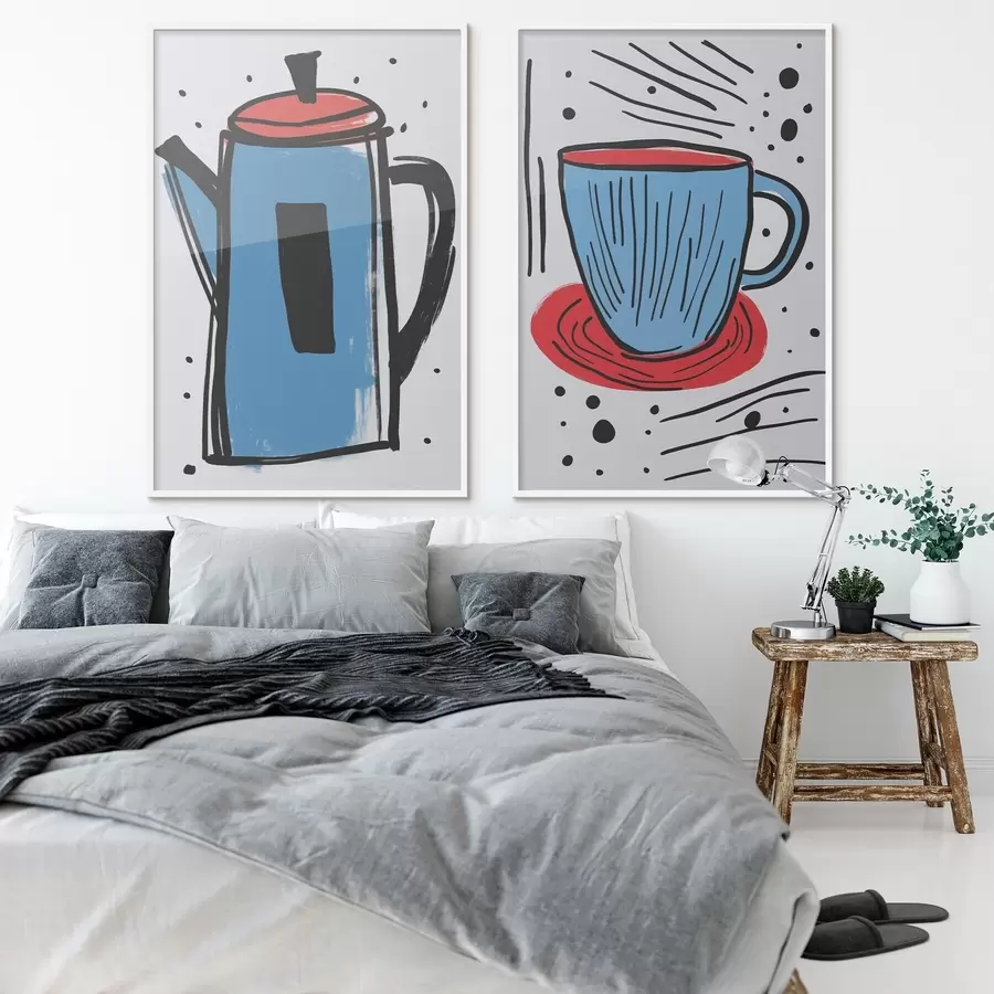 Fototapety Kávová kanvica a šálka imitácia primitívnej kresby d01225