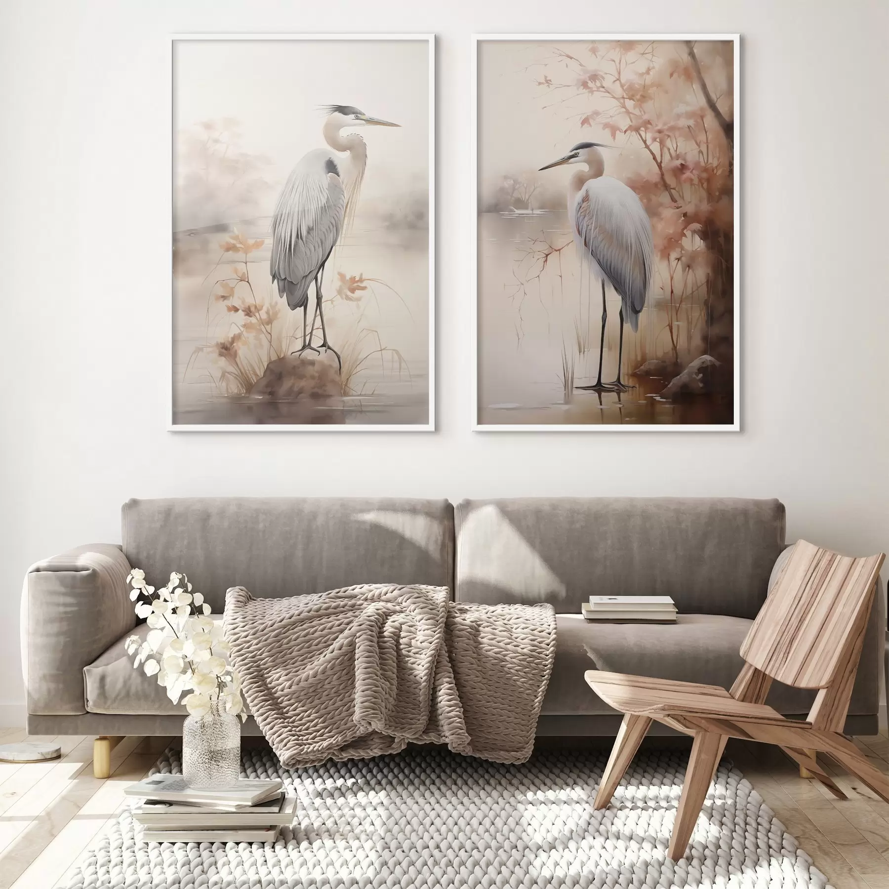 Fototapety Volavka stojí na skale v jazere s vysokou trávou a stromami v pozadí. d01239