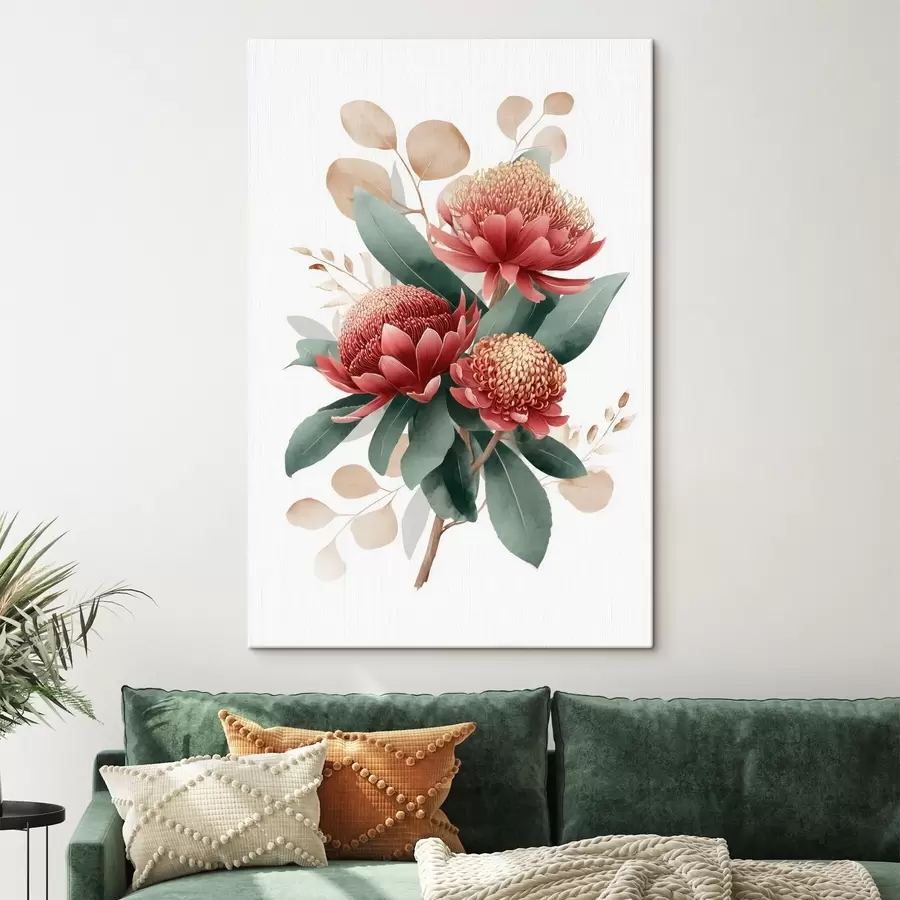 Obraz Výrazná kytica proteí a dekoratívnych listov v štýle modernej umeleckej ilustrácie s46954