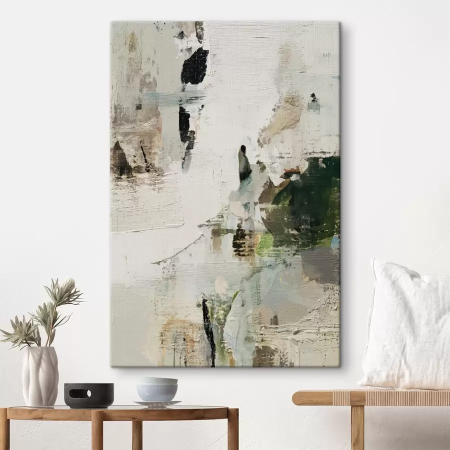 Obraz Abstraktná kompozícia v pastelových tónoch s tmavozelenými akcentmi v štýle olejomaľby s46960