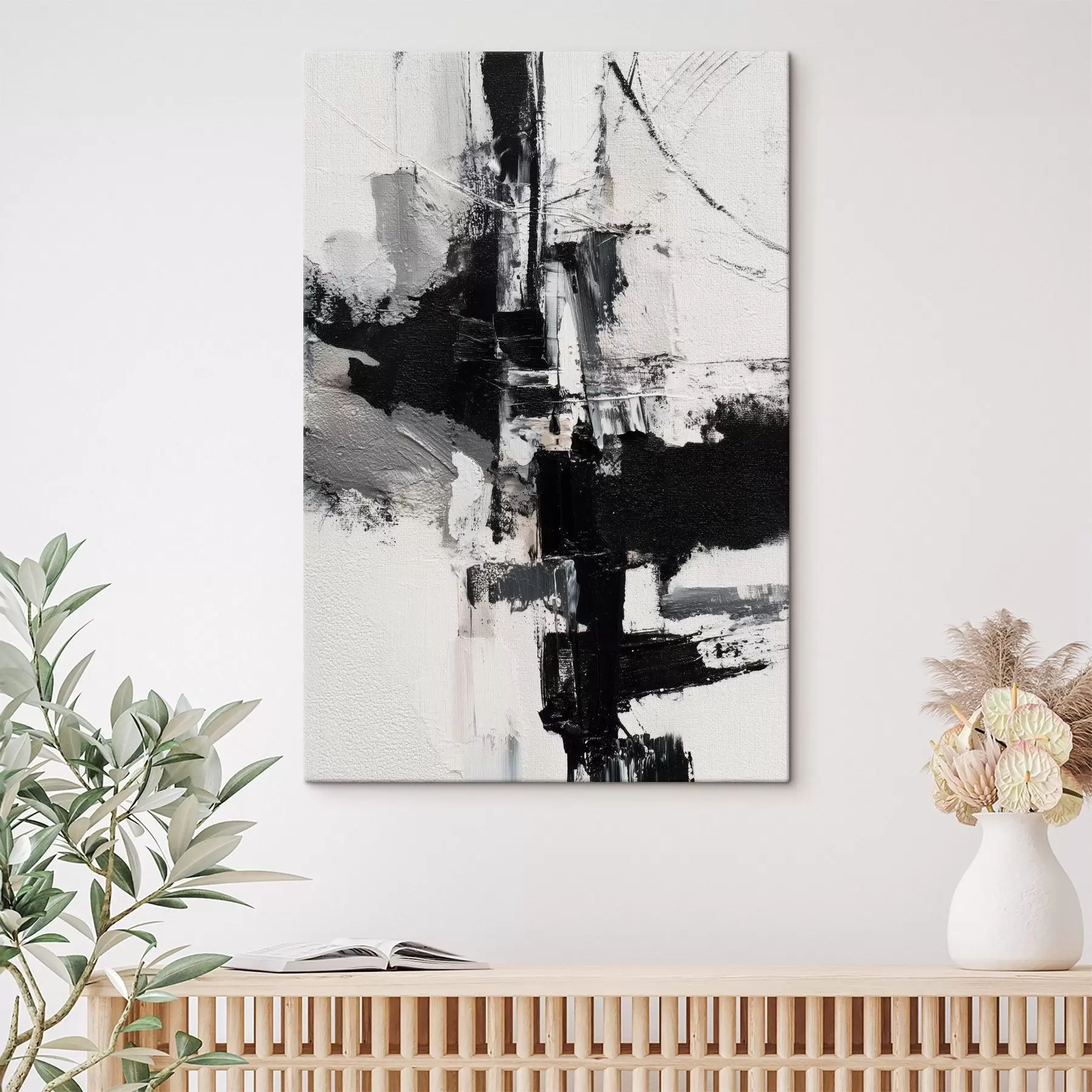 Obraz Textúrovaná ilustrácia s kontrastnými čiernymi a sivými ťahmi štetcom v štýle olejomaľby s47091