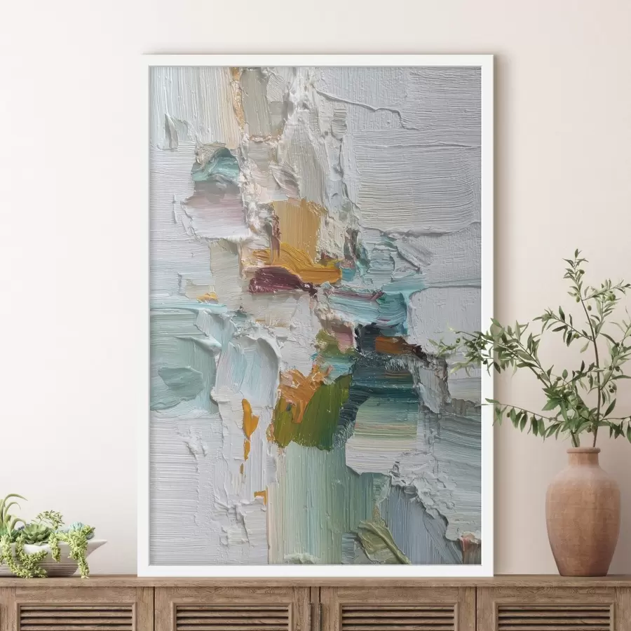 Fototapety Kompozícia s tyrkysovými a oranžovými akcentmi v štýle olejomaľby f46958