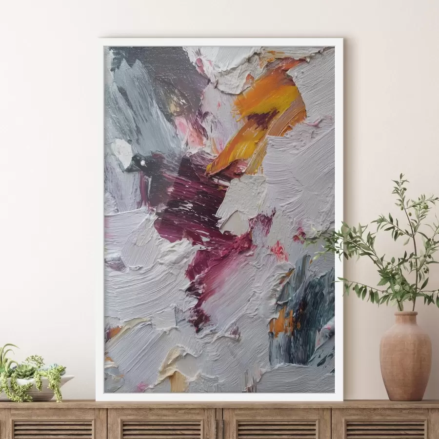 Fototapety Abstraktná kompozícia s intenzívnymi čerešňovými a oranžovými ťahmi štetcom v štýle olejomaľby f46959