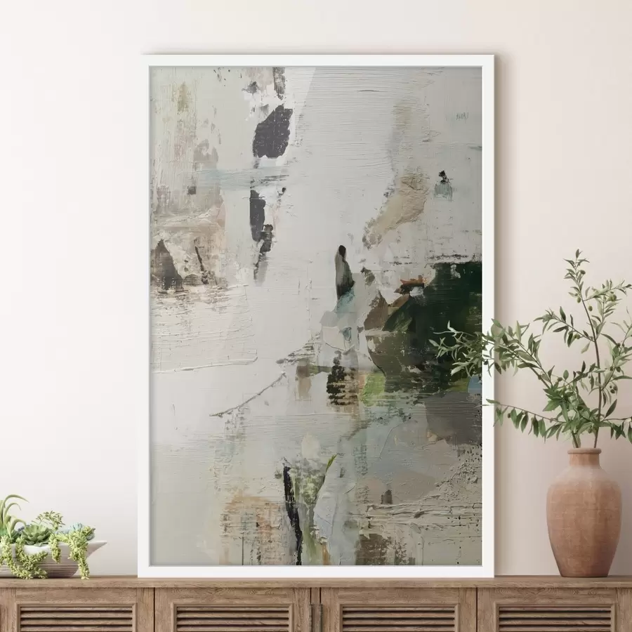 Fototapety Abstraktná kompozícia v pastelových tónoch s tmavozelenými akcentmi v štýle olejomaľby f46960