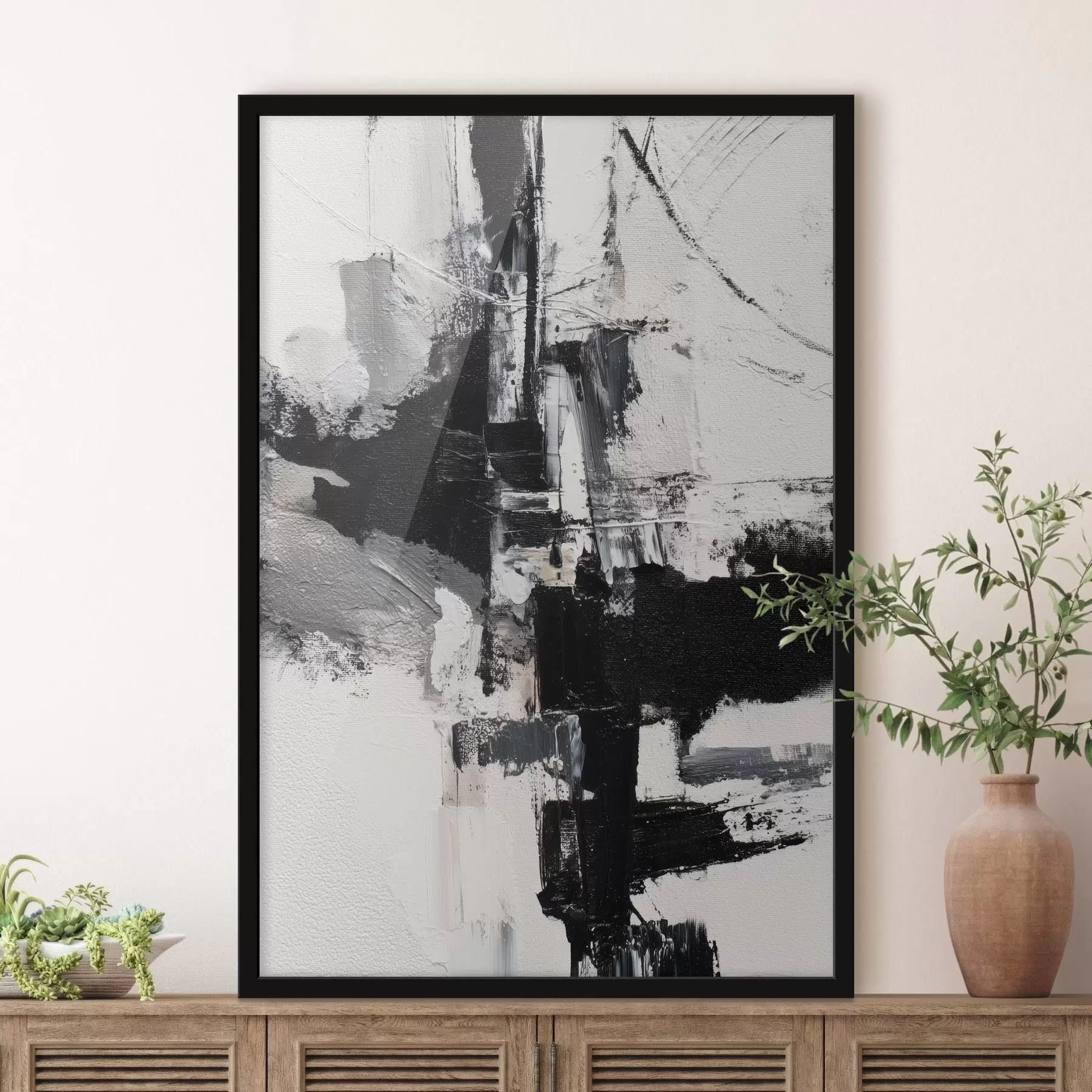 Fototapety Textúrovaná ilustrácia s kontrastnými čiernymi a sivými ťahmi štetcom v štýle olejomaľby f47091