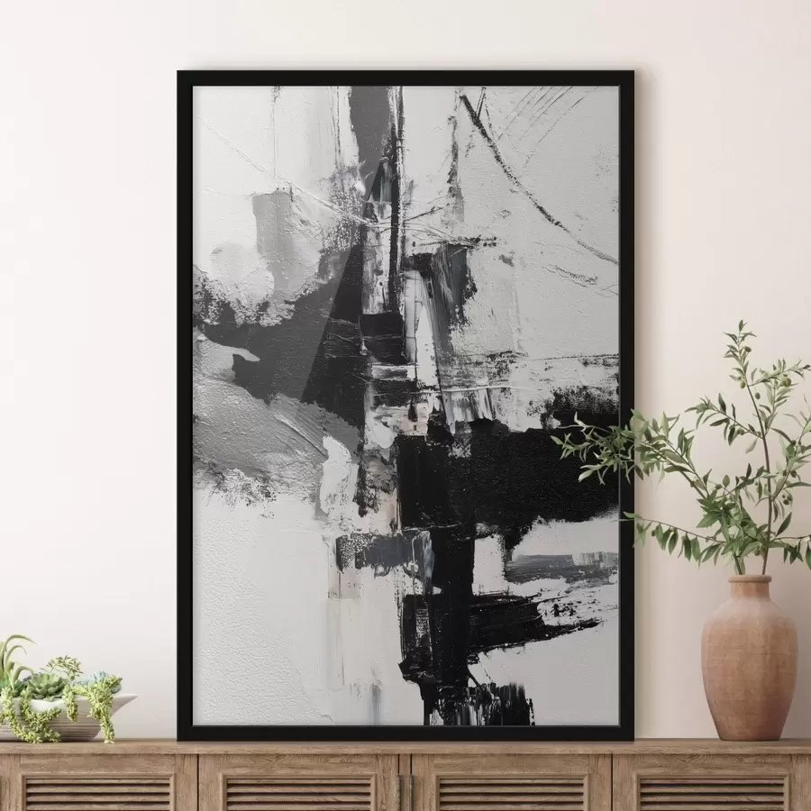 Fototapety Textúrovaná ilustrácia s kontrastnými čiernymi a sivými ťahmi štetcom v štýle olejomaľby f47091