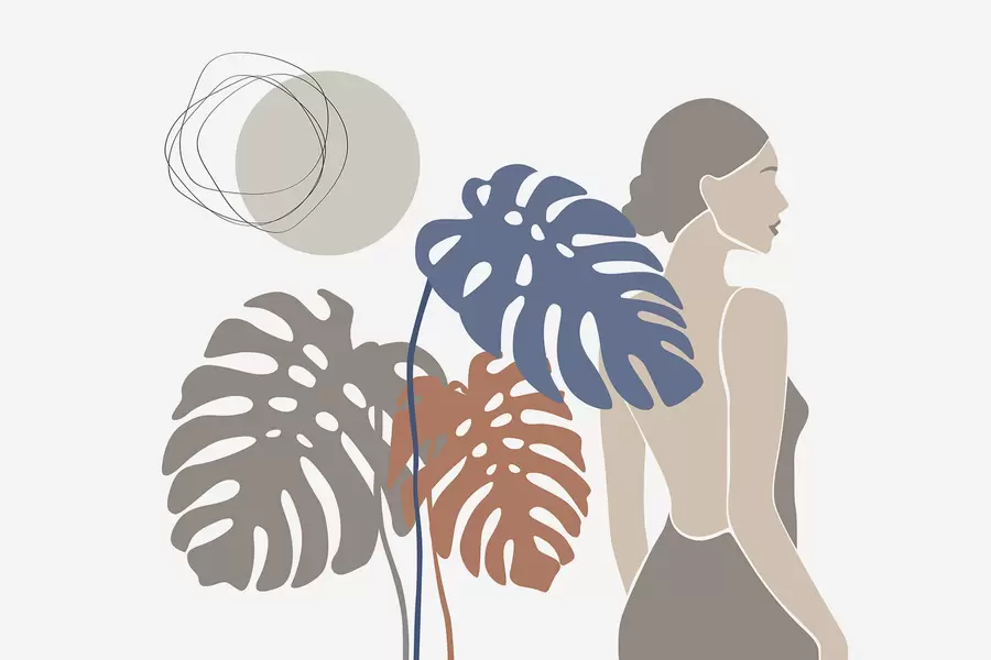 Fototapety Silueta ženy v blízkosti tropických listov w05192