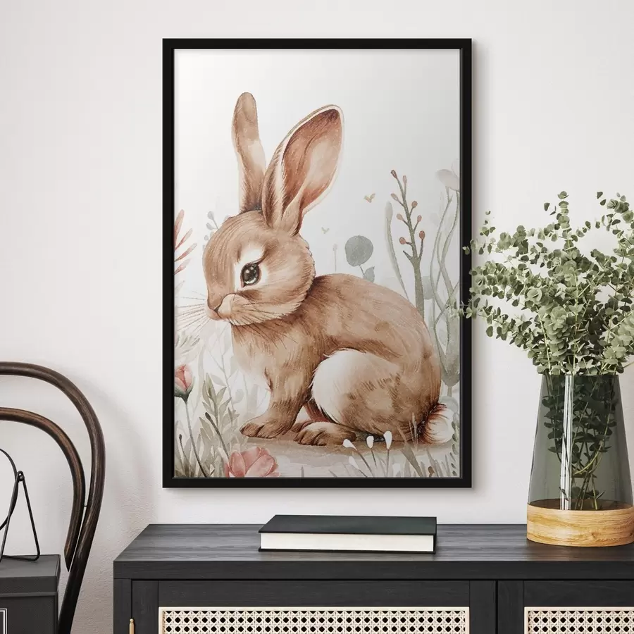 Fototapety Roztomilý zajačik v kvetoch, efekt ceruzky f47741