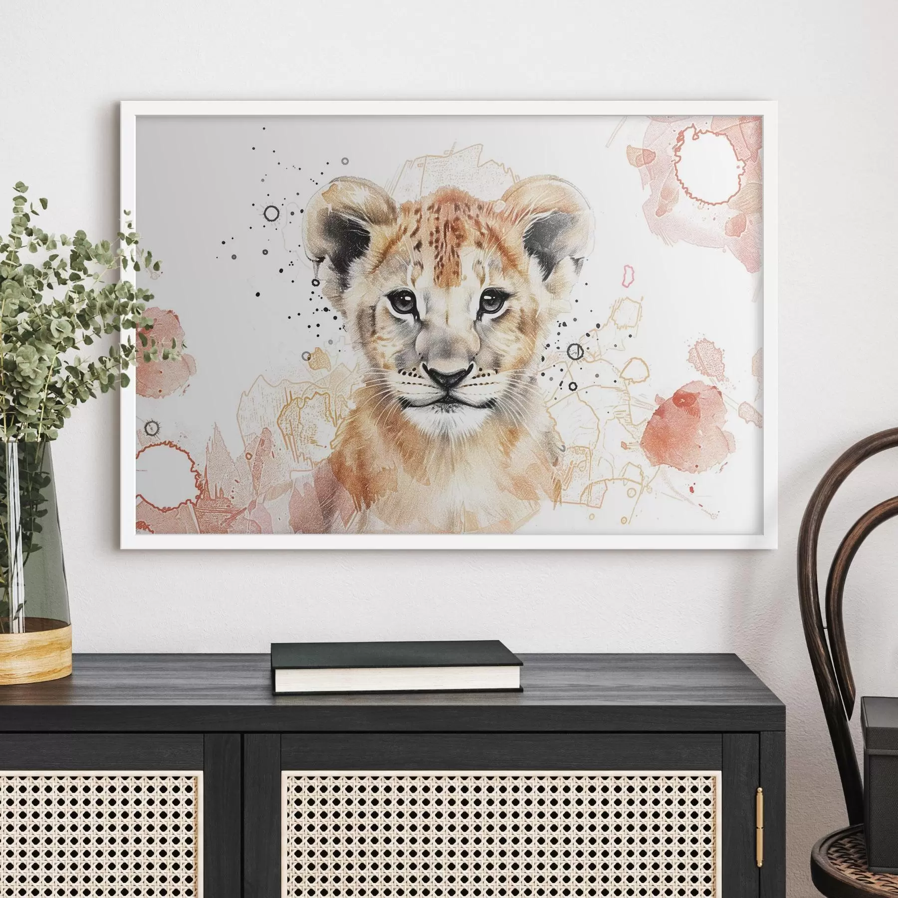 Fototapety Akvarelové levie mláďa, efekt ceruzky f47742