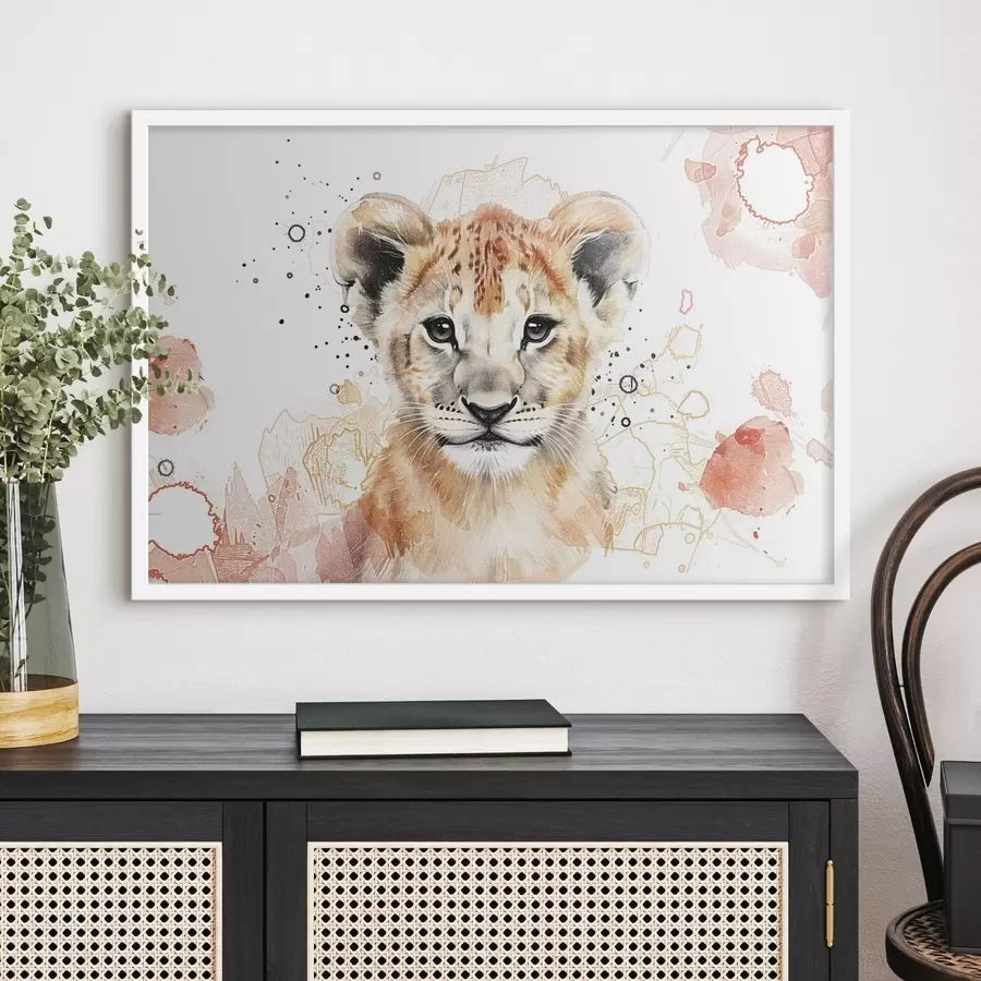 Fototapety Akvarelové levie mláďa, efekt ceruzky f47742