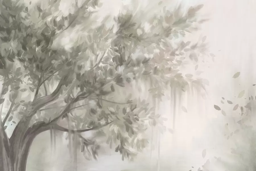 Fototapety Textúrovaný strom so svetlozelenými listami a vetvami, s jemným, zamatovým pozadím w09650