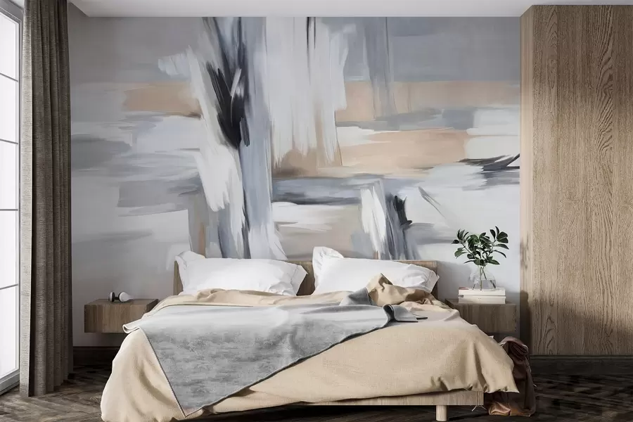 Fototapety Abstraktný štýl maľby s textúrou a ťahmi štetcom v odtieňoch bielej, šedej a béžovej w09651