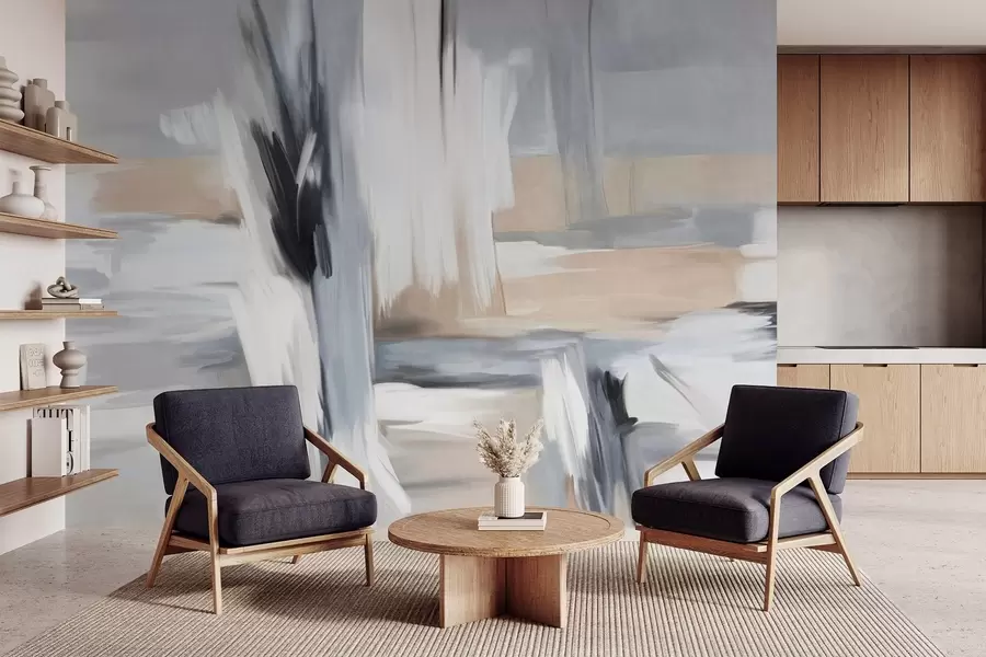 Fototapety Abstraktný štýl maľby s textúrou a ťahmi štetcom v odtieňoch bielej, šedej a béžovej w09651