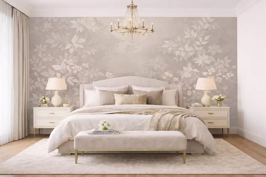 Fototapety Ľahký botanický ornament s listami a malými kvetmi w05115