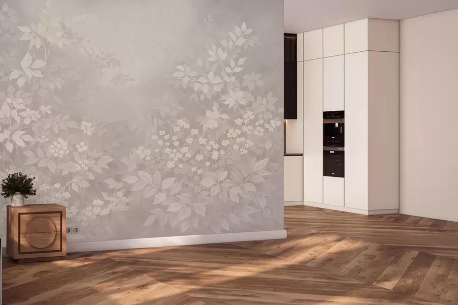 Fototapety Ľahký botanický ornament s listami a malými kvetmi w05115