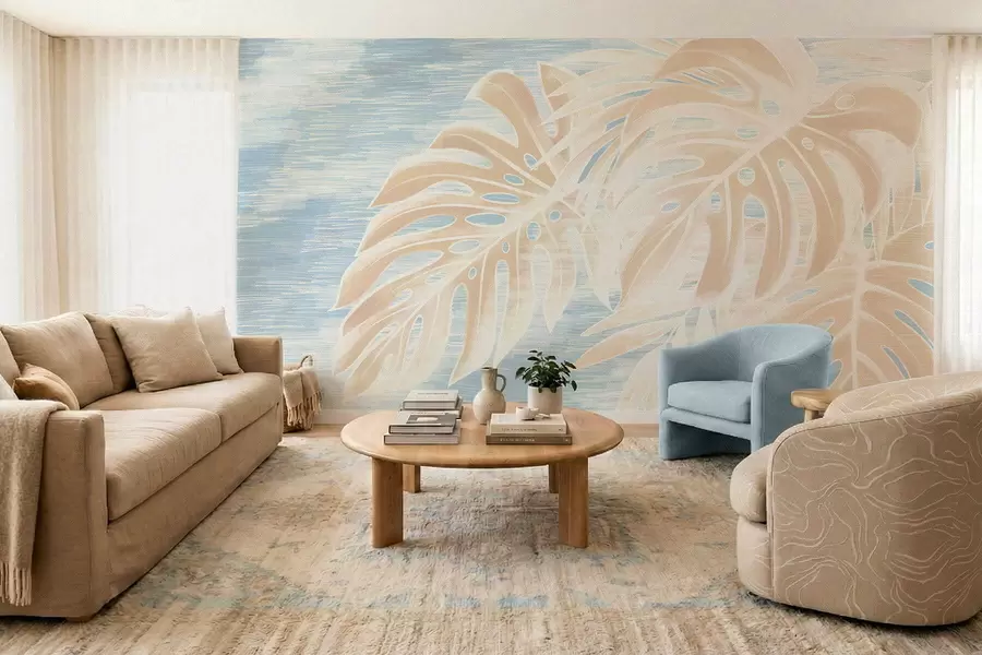 Fototapety Abstraktné listy v teplých béžových odtieňoch na svetlom pozadí w05130