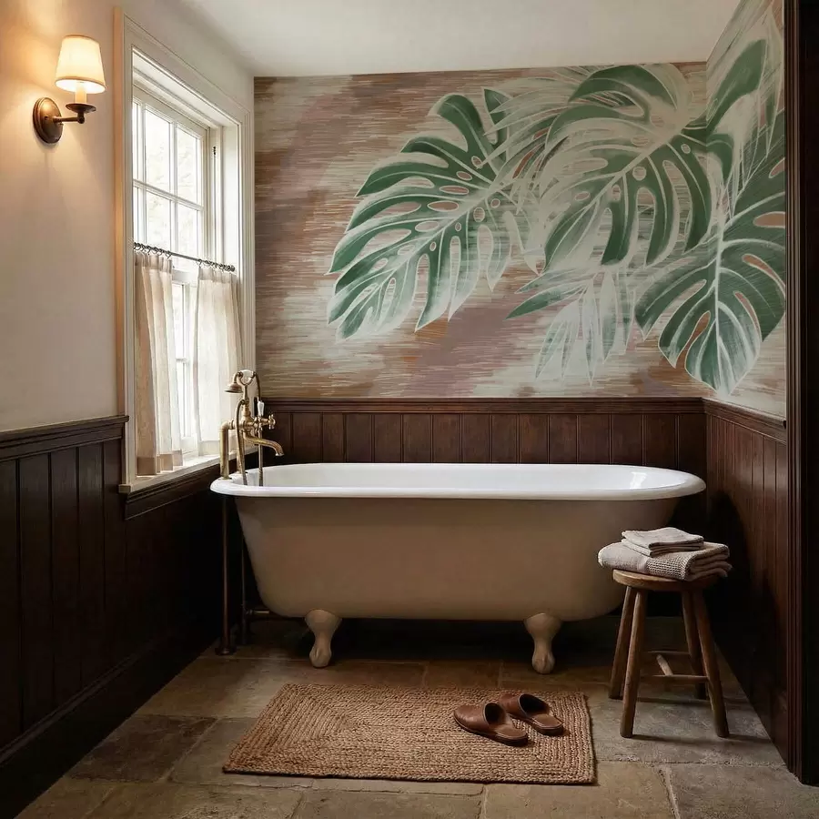 Fototapety Zelené listy na teplom textúrovanom abstraktnom podklade w05130v3