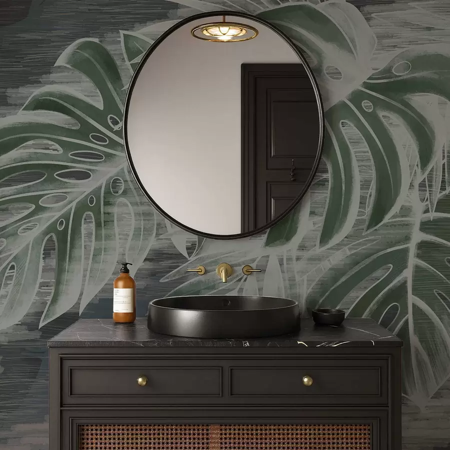 Fototapety Tmavozelené listy na textúrovanom tmavom pozadí w05130v4