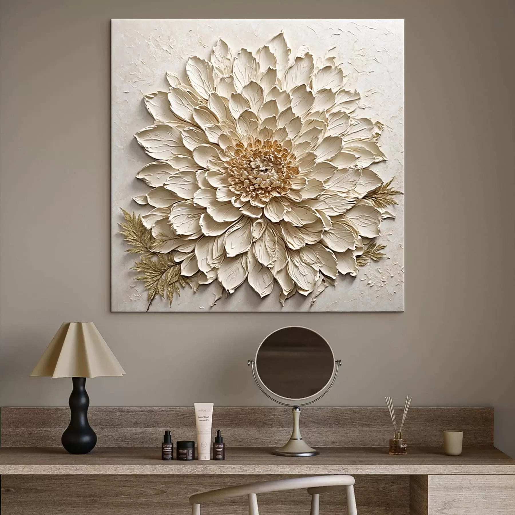 Obraz Textúrovaná kvetina v krémových odtieňoch s47259