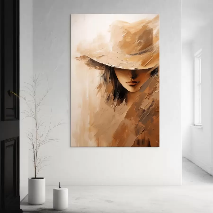 Obraz Žena v klobúku v textúrovaných teplých ťahoch s47315