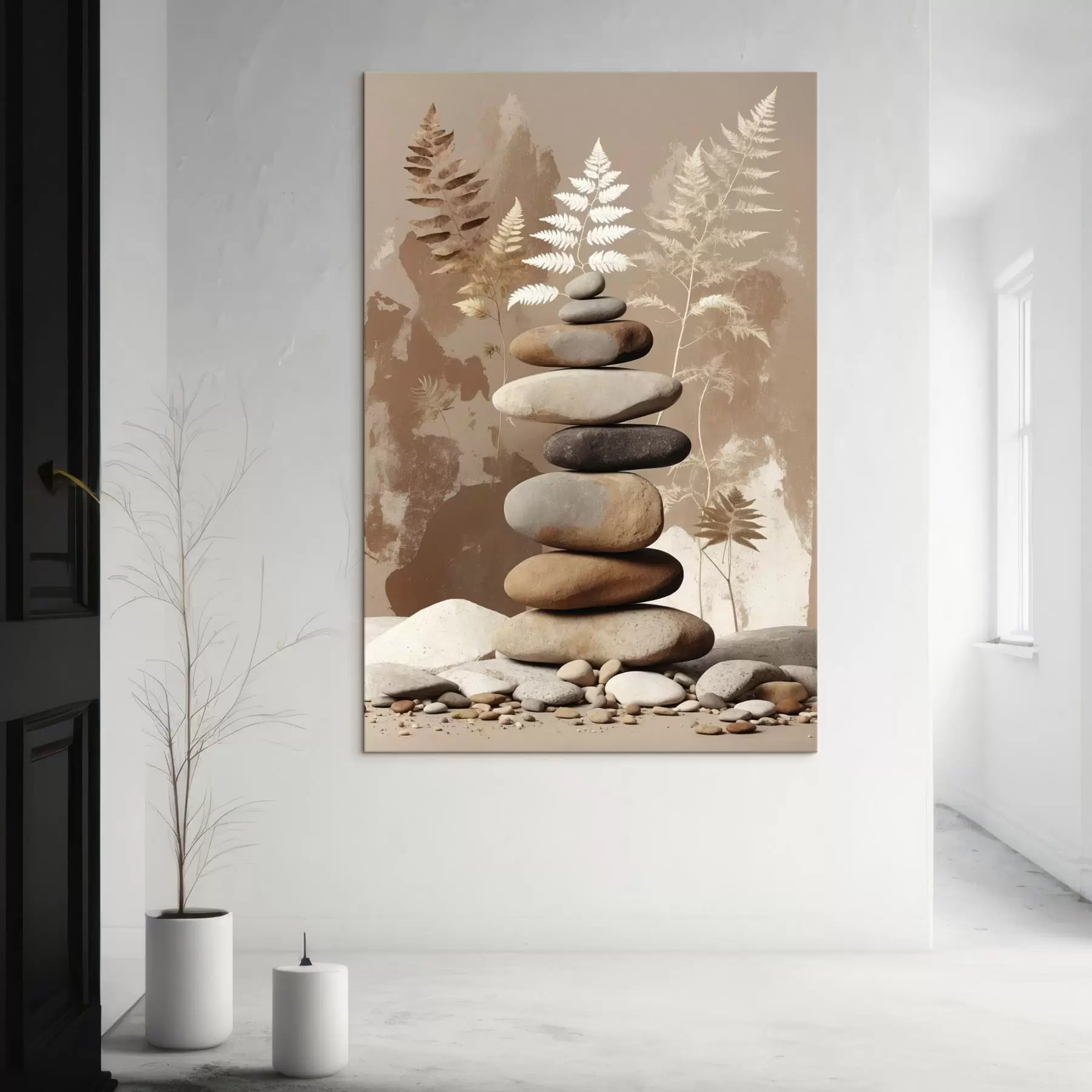 Obraz Hromada hladkých kameňov s botanickým pozadím s47764