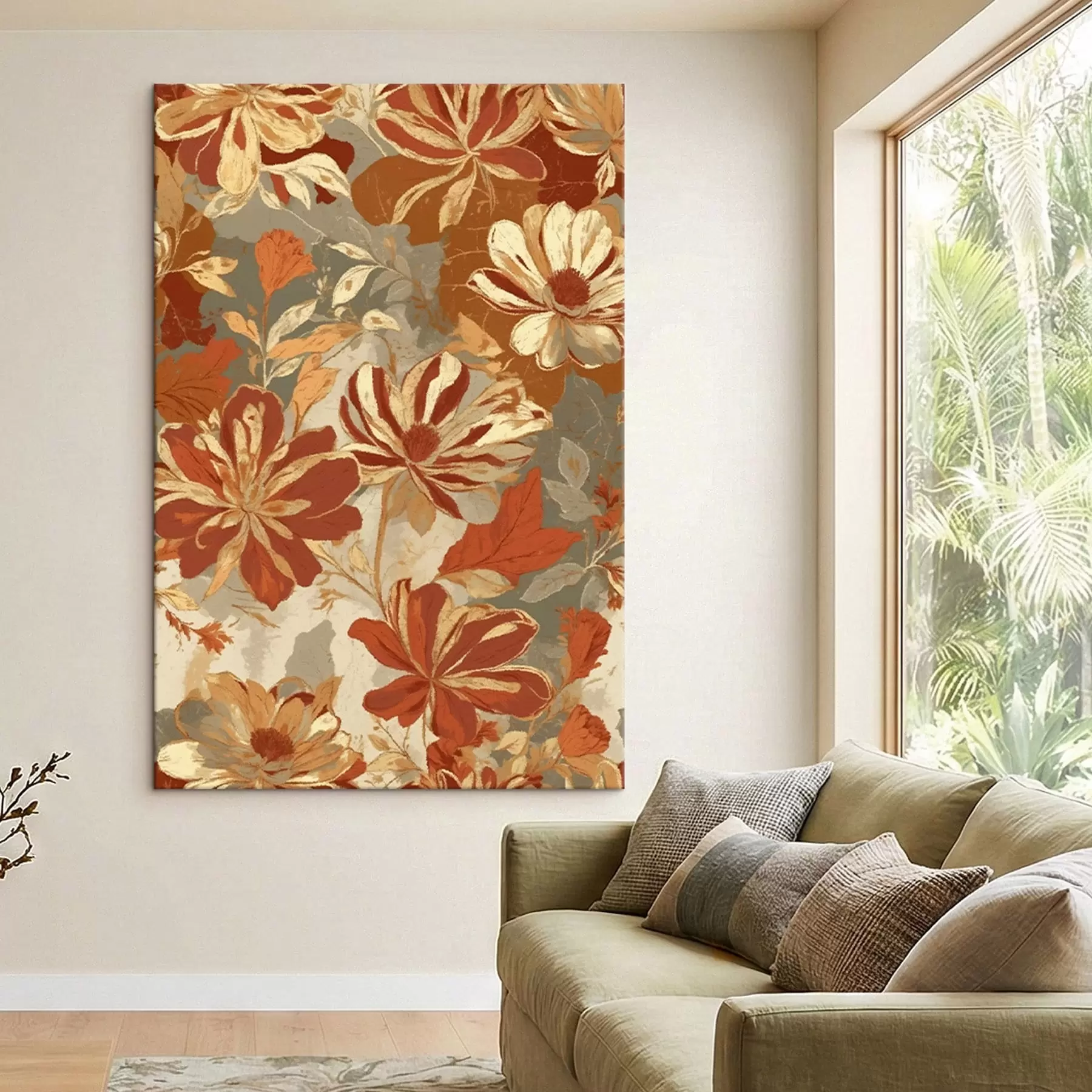 Obraz Kvetinový vzor v teplých odtieňoch hrdzavej a smotanovej farby s47770