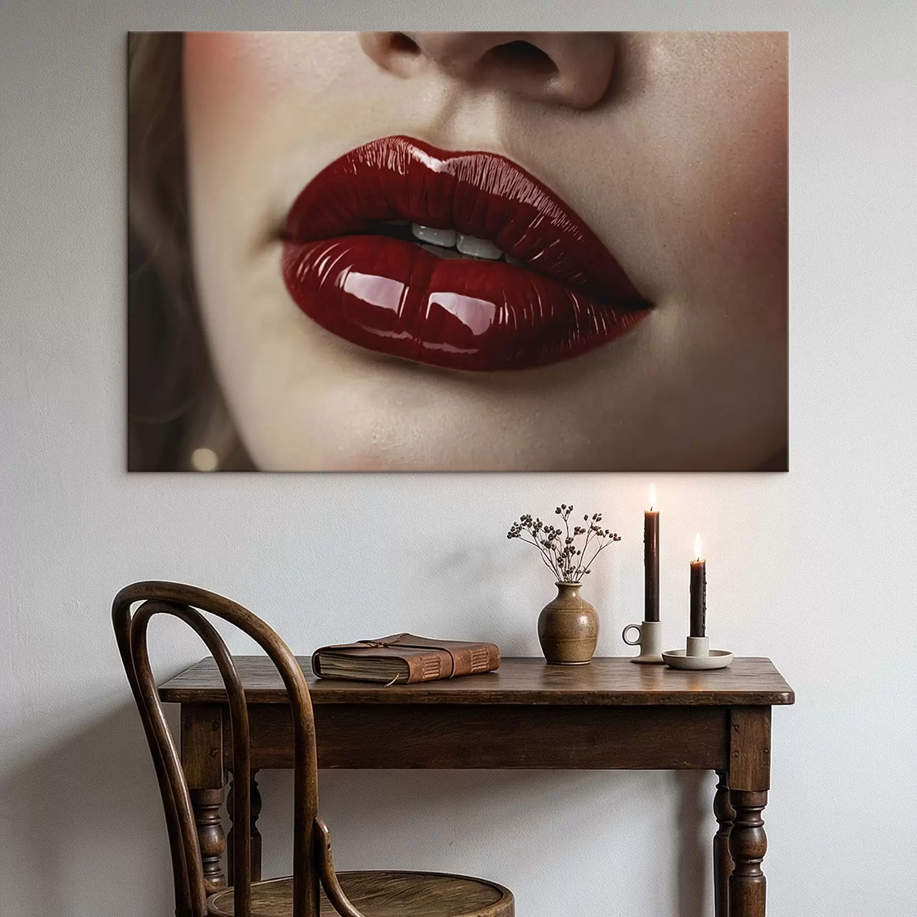 Obraz Veľmi detailný pohľad na lesklé červené pery s47772