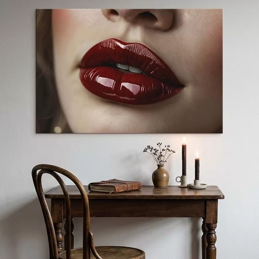 Obraz Veľmi detailný pohľad na lesklé červené pery s47772