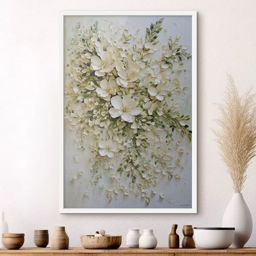 Fototapety Veľká kompozícia krémových kvetov a listov f47267