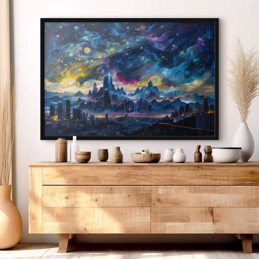 Fototapety Fantastické mesto pod žiarivou nočnou oblohou f47288