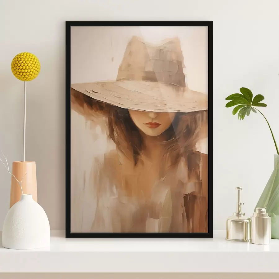 Fototapety Žena v klobúku v teplých abstraktných ťahoch f47312