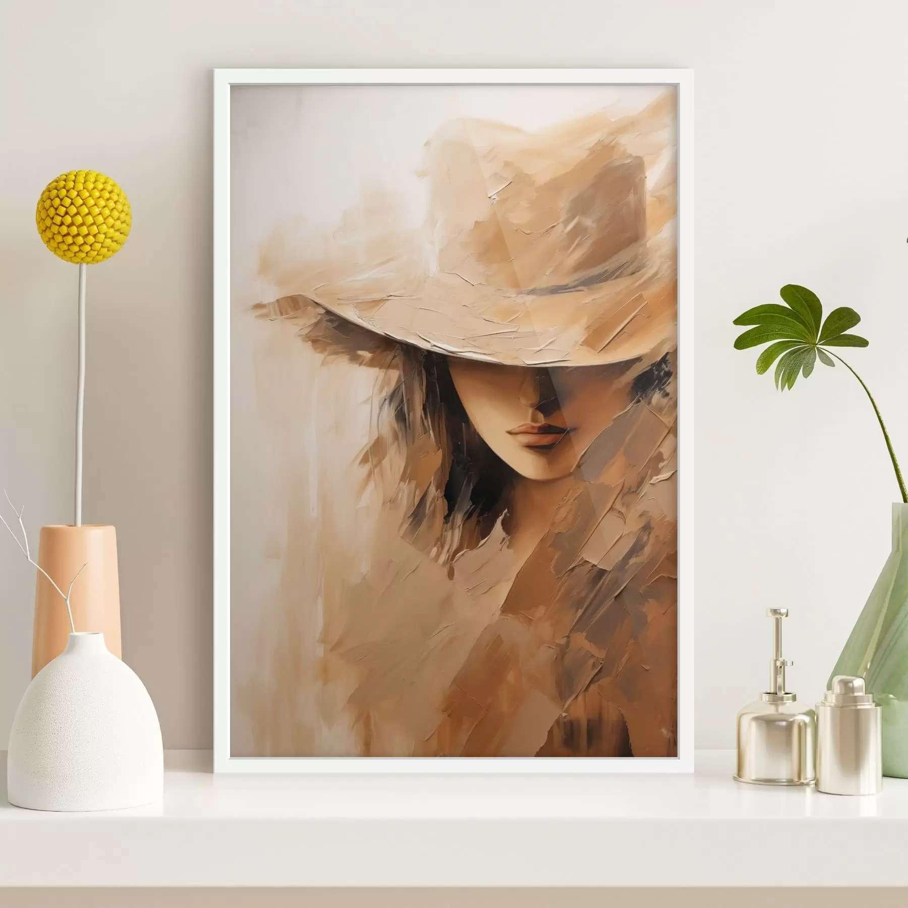 Fototapety Žena v klobúku v textúrovaných teplých ťahoch f47315