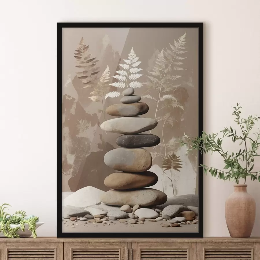 Fototapety Hromada hladkých kameňov s botanickým pozadím f47764