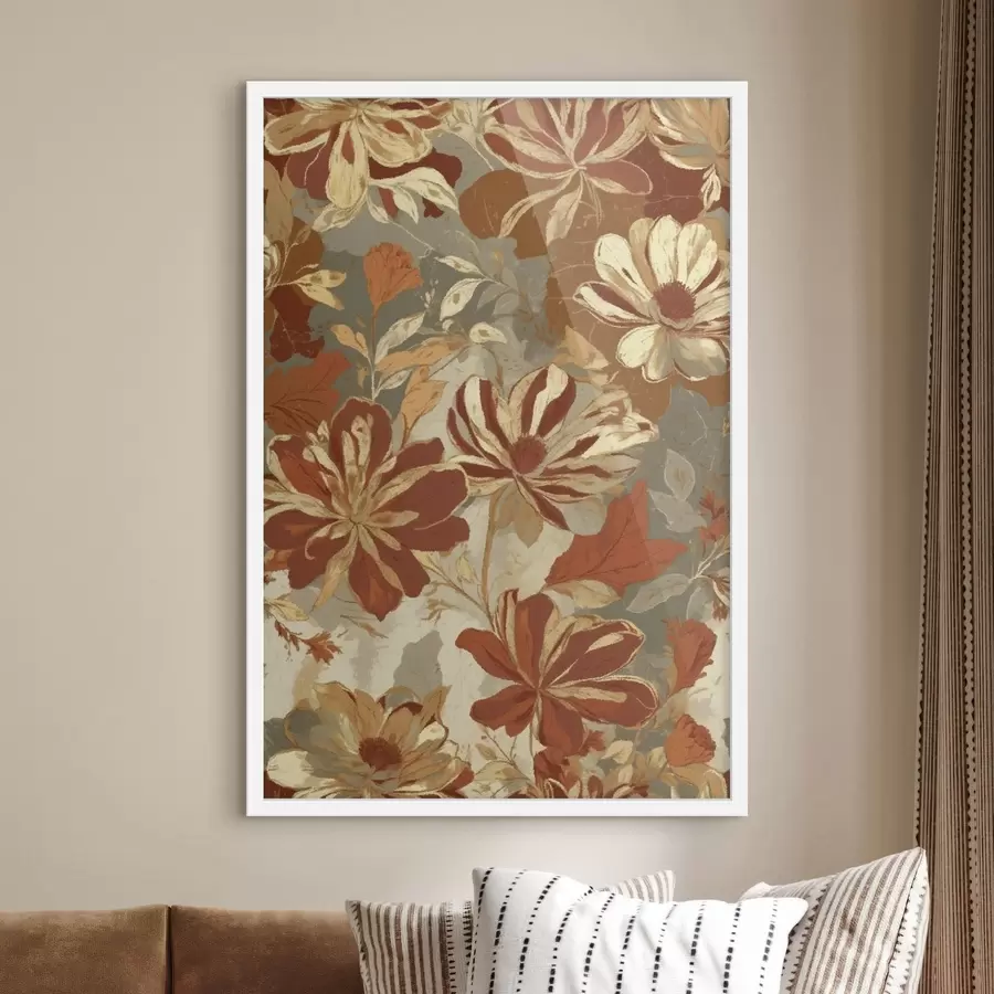 Fototapety Kvetinový vzor v teplých odtieňoch hrdzavej a smotanovej farby f47770