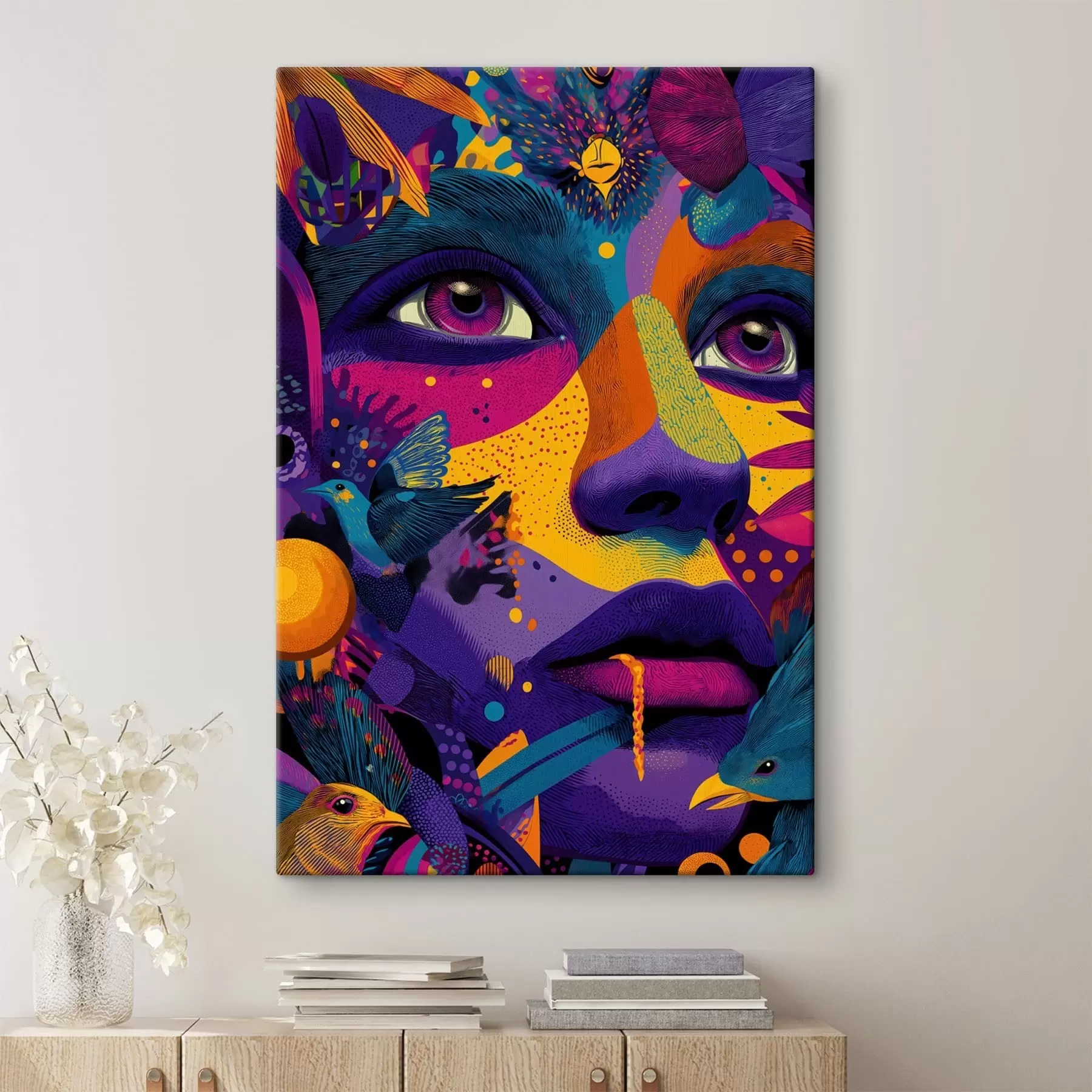 Obraz Psychedelický portrét s vtákmi s47790