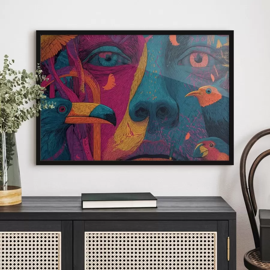 Fototapety Psychedelický portrét s vtákmi f47789