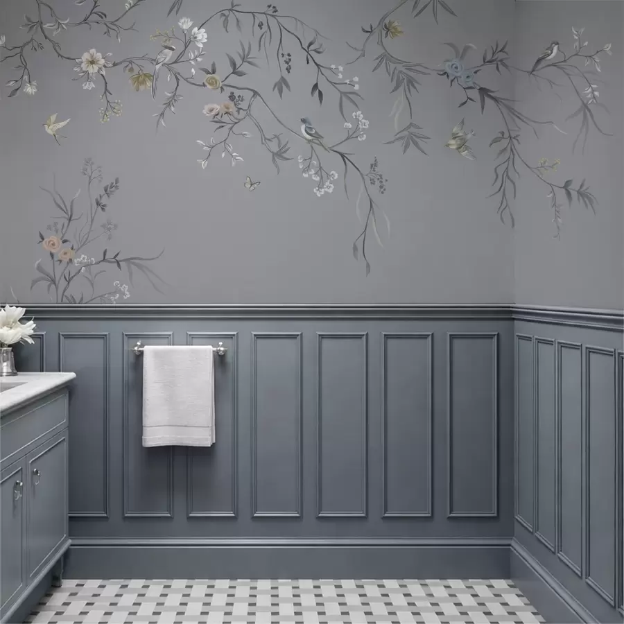 Fototapety Kvetinové vetvy s vtákmi na zelenkastom pozadí w05127v5