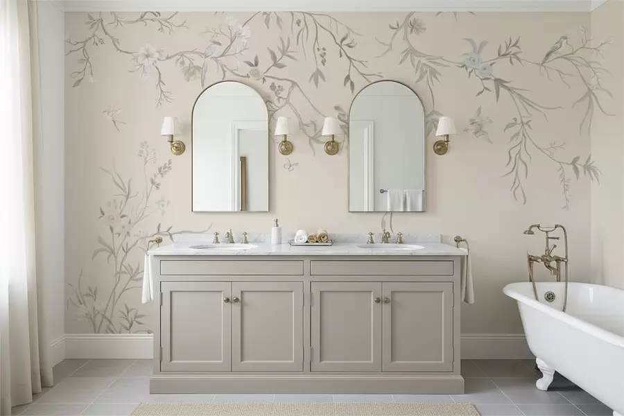 Fototapety Kvetinové vetvy s vtákmi na svetlom pozadí w05127v7