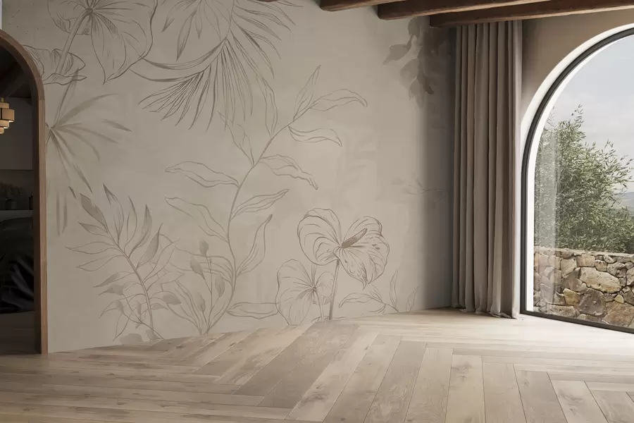 Fototapety Lineárne rastliny na textúrovanom béžovom pozadí w05128