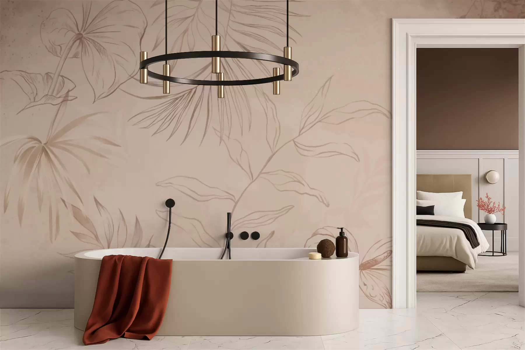 Fototapety Lineárne rastliny na textúrovanom béžovom pozadí w05128