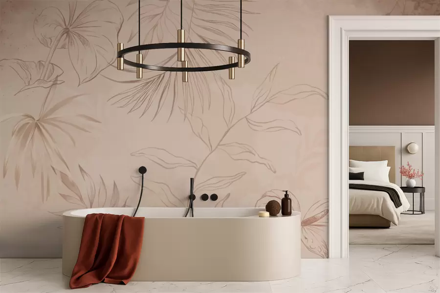 Fototapety Lineárne rastliny na textúrovanom béžovom pozadí w05128