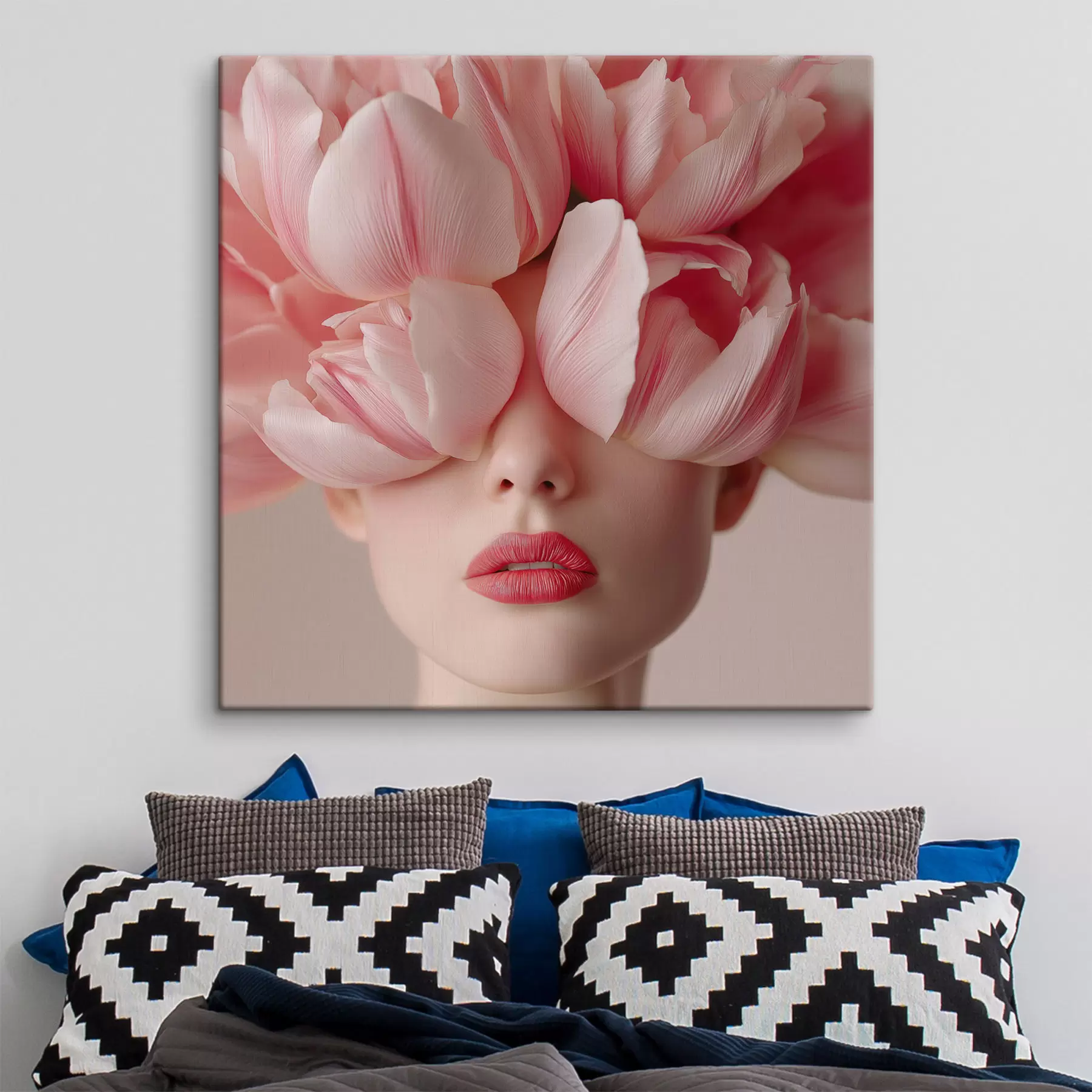 Obraz Ženský portrét s ružovými okvetnými lístkami s47920