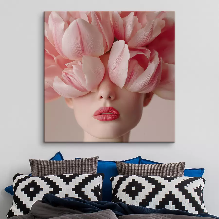 Obraz Ženský portrét s ružovými okvetnými lístkami s47920